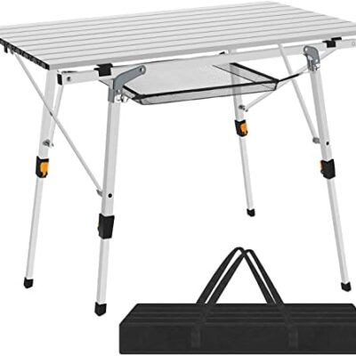 Nestling® 91x52cm Jusqu'à 65kg de Charge 4 Personnes Table Pliante Multifonctionnelle en Aluminium - Hauteur Réglable (Sac à Fermeture Éclair Deux Pièces) Argent