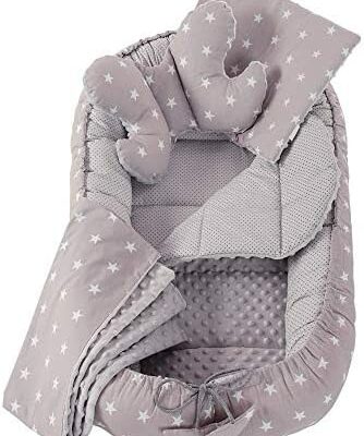 5 Elements Baby Cocoon 90x50 cm 100% Coton Baby Nest Medi Partners Bed Reducer Baby Pillow Blanket Insert Amovible (Etoile Gris Vison)