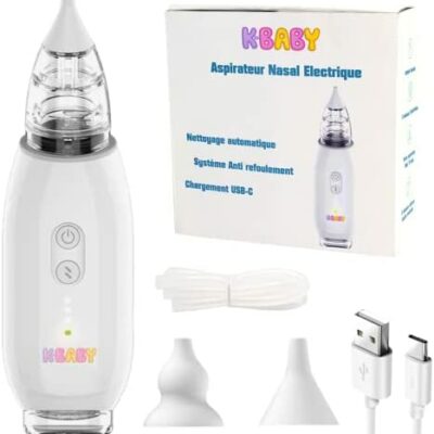 K-BABY Aspirateur nasal électrique pour bébé / Mouche-nez électrique pour bébé Nettoyeur de nez pour enfants Nettoyage automatique Anti-Refoulement USB-C Niveau 3 Aspiration puissante Manuel en français