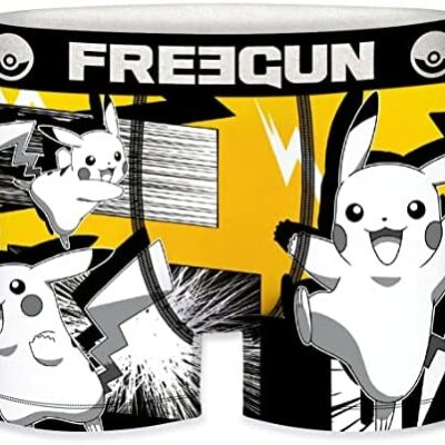 FREEGUN Boxer Homme Pikachu, Caleçon Homme, Pokémon, Maintien Antidérapant et Liberté de Mouvement