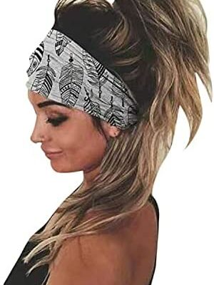 Bandeau pour femme Hanxiulin - Bandana - Évacuation de l'humidité - Yoga - Élastique - Sports et Yoga - Évacuation imprimée