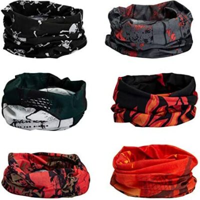 CICMOD Bandana Multifonctionnel, 6 Pièces Tour de Cou Bandeau Couvre-Chef Cache-Cou Sport Cheveux Moto Extérieur, Rouge et Or, Taille Unique