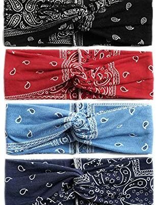 Ensemble de 4 bandeau Boho Accessoires pour cheveux Style vintage des années 1950 Bandana floral élastique pour dames