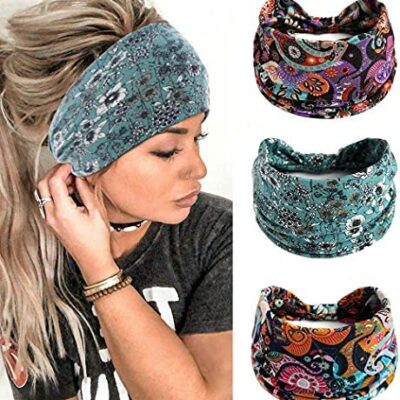 Yean Lot de 3 bandeaux de yoga larges à fleurs - Accessoires pour cheveux vintage pour femmes et filles