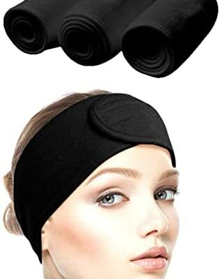 Queta Lot de 3 bandeau de maquillage de cheveux lavable noir bandeau à gratter pour spa yoga sport maquillage visage