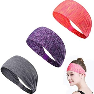 Lot de 3 bandeaux de sport, bandeau de fitness élastique anti-dérapant évacuant l'humidité pour le fitness, l'entraînement, la course, le crossfit, le cyclisme, le yoga, le basket-ball