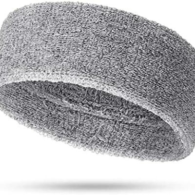 SATINIOR Adulte Hommes et Femmes Sports Tissu Éponge Absorbant L'humidité Bandeau Sport Élastique Bandeau (Gris)