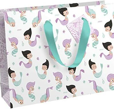 Clairefontaine 27210-6C - Sac Cadeau Excellia - Format Shopping - 37,3x11,8x27,5 cm - 210g - Motif : Sirène, Violet & Turquoise - Emballage Cadeau, Idéal pour : Jeux de Société, Puzzles