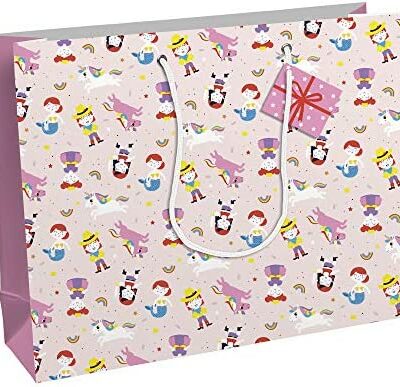 Clairefontaine 28788-6C - Sac Cadeau Excellia - Format Shopping - 37,3x11,8x27,5 cm - 210g - Motif : Étoiles Blanches sur Fond Rose - Emballage Cadeau, Idéal pour : Jeux de Société, Puzzles