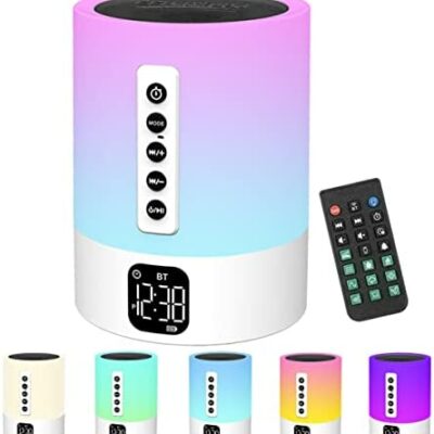 Haut-parleur Bluetooth réveil lampe de chevet avec machine à bruit blanc, bruit blanc multifonctionnel bébé haut-parleur Bluetooth veilleuse veilleuse réveil pour adolescents idées cadeaux pour maman, fille, enfant, adulte