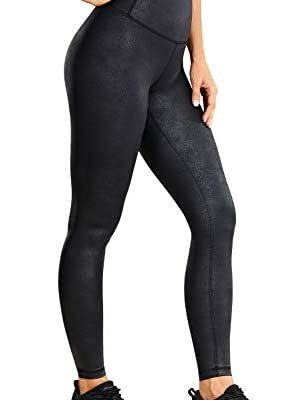 CRZ YOGA Damen Similicuir Kunstleder Leggings Hohe Chaussettes de sport extensibles à la taille - 71 cm