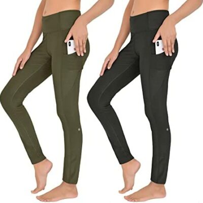 FULL TIME SPORTS® Legging taille haute pour femme avec 2 côtés et 5 poches à la taille, pantalon en polyester extensible pour le contrôle du ventre pour la gym et le yoga, lot de 2