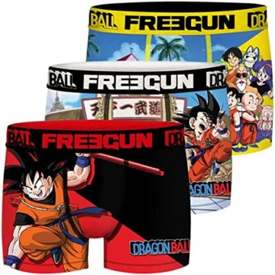 FREEGUN Boxer Homme Goku, Bulma, Culotte Homme, Dragon Ball, Ajustement Parfait et Anti-Rides (Lot de 3)