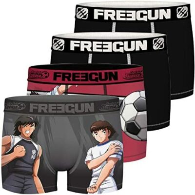 FREEGUN Captain Tsubasa Boxer en microfibre pour homme (lot de 4)