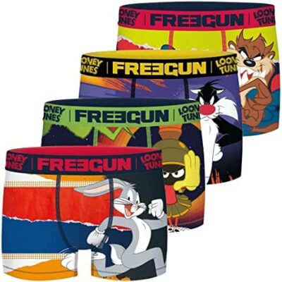 FREEGUN Taz Boxer pour homme, Bugs Bunny, slip pour homme, Looney Tunes, anti-transpirant et maille respirante (lot de 4)