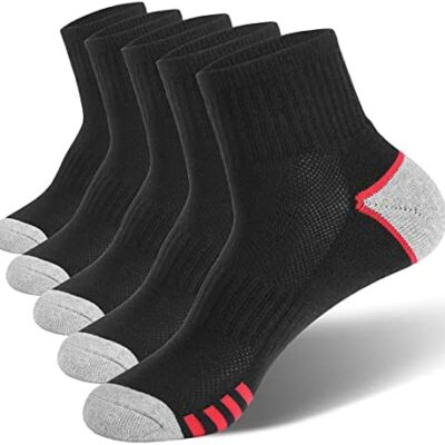 VoJoPi 5 paires de chaussettes de sport pour homme, chaussettes de course pour homme, coton élastique respirant, soutien de la voûte plantaire – Parfait pour l'extérieur, la marche, l'alpinisme, l'entraînement, taille 42-47