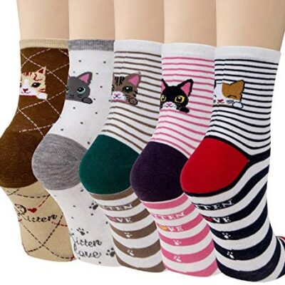 5 Paires Chaussettes Femme Mignon Animal Chaussettes Coton Casual Multicolore