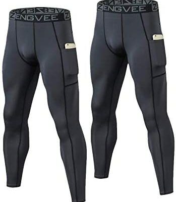 HUAKANG Lot de 2 leggings de sport pour homme Pantalons de compression à séchage rapide et froid avec poches Leggings de sport longs Fitness Running