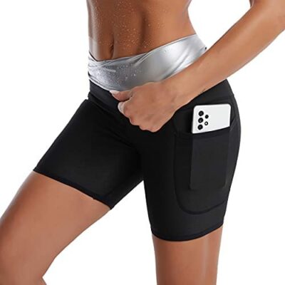 Vertvie Pantalon de survêtement Femme Leggings de sport taille haute avec poches Short en néoprène Slim Accélérer la sueur Ventre plat Pantalon anti-cellulite pour le fitness, le yoga, la salle de sport