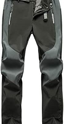 Vober​​ry Pantalon de randonnée Softshell extensible pour homme Imperméable Coupe-vent Doublure chaude Pantalon d'hiver avec poches zippées.