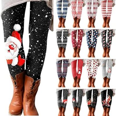 FNKDOR Leggings doublés en polaire pour femmes Pantalons de Noël d'hiver chauds Stretch Slim Bottes décontractées Leggings de sport chauds sur le thème Stretch Imprimé de Noël