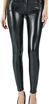 YUZZZKUNHCZ Pantalon Femme Taille Haute Pantalon en Cuir Noir Petits Leggings en Faux Cuir Butt Compression Leggings de Pêche Épais Pêche Hanche Pêche (Couleur: Noir, Taille: EU-Size Small)