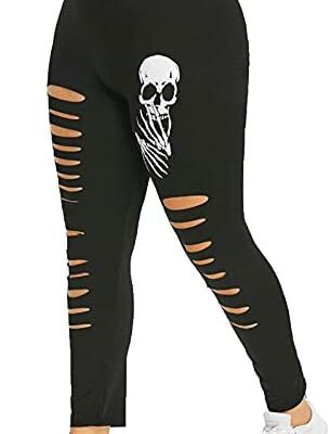 Halloween déchiré crâne imprimé pantalons décontractés grande taille mode femmes pantalons Faux cuir taille haute Leggings