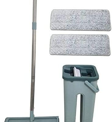 AquaLaser Easy Flat Mop - Seau autonettoyant à double compartiment avec vadrouille à tête pivotante et 2 chiffons en microfibre