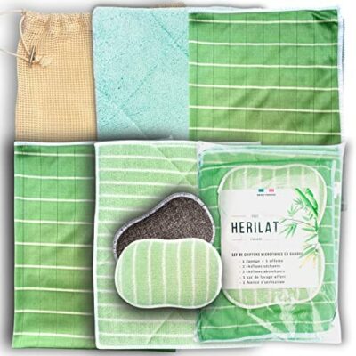 Lot de 6 chiffons en microfibre de bambou réutilisables et lavables | Nettoyage rapide | Nettoyage de la maison sur toutes les surfaces : fenêtre, miroir, évier, poterie, panneau externe | Sac à linge gratuit + instructions (français non garanti).