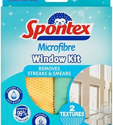 Spontex - 1 boîte de 2 surfaces en verre en microfibre (2 lingettes au total)