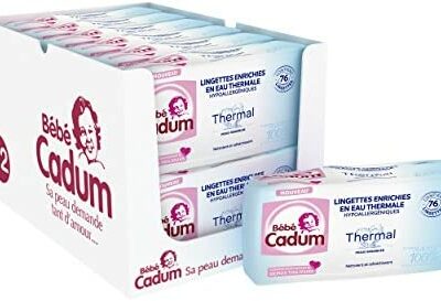 Baby Cadum Lingettes Eau Chaude - Peaux Sensibles - Pour Visage, Corps & Mains - Hypoallergéniques - Pack de 12 x 76 Lingettes