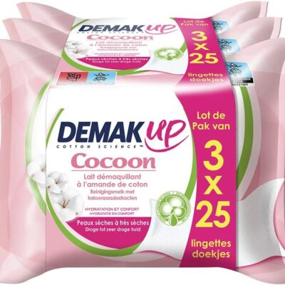 Demak'Up Cocoon Lingettes Démaquillantes - Visage & Yeux - Peaux Sèches à Très Sèches - 3x25 Lingettes Démaquillantes