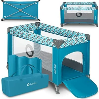 Parc LIONELO Stefi Cot jusqu'à 15 kg, entrée latérale, protection contre le pliage accidentel LockGuard, système de pliage rapide, sac de transport