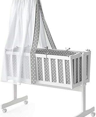 Shaker avec dos Star Ibaby Dreams. Comprend : couette, oreiller, protection intégrale, matelas mini berceau + ciel de lit - gris étoile.