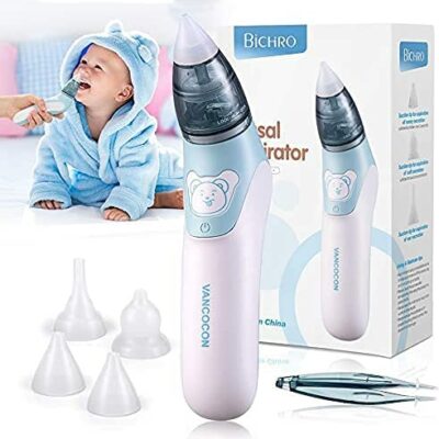 Baby Sniffle, Bichiro Aspirateur Nasal Électrique Nettoyant pour le Nez de Bébé et Dissolvant de Cire d'Oreille avec 4 Buses d'Aspirateur Nasal Réutilisables, Nouveau-né, Tout-Petit, Blanc/