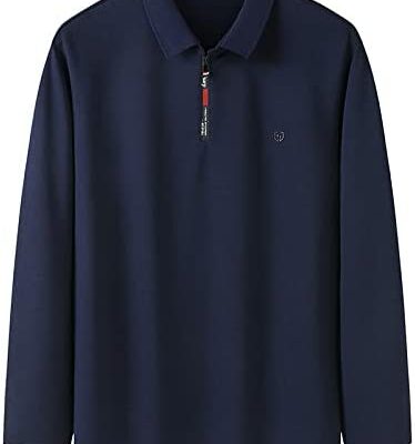 Polo grande taille pour homme - Haut surdimensionné à manches longues avec fermeture éclair et revers lâches pour le golf et le tennis - T-shirt à enfiler d'affaires