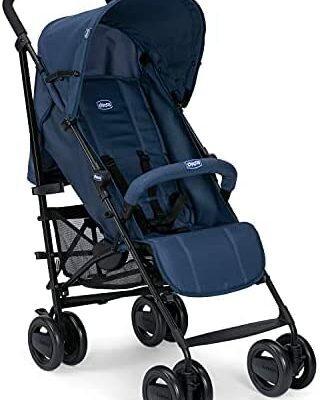 Poussette Compacte Légère Chicco London Up, Inclinable Dos à Dos avec Barre de Protection, Parapluie Pliant - De la Naissance à 15kg - Bleu