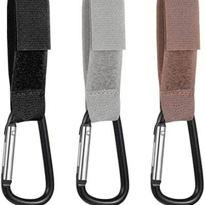 Lot de 3 pinces pour poussette crochet pour poussette pour sac suspendu crochet pour poussette mousqueton pour sac à provisions suspendu, noir, gris et marron