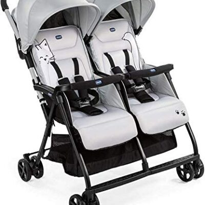 Poussette Chicco OHlalà avec béquilles jumelles, légère, inclinable et pliable, poussette jumelle, de la naissance à 15 kg, fermeture compacte, comprend habillage pluie, auvent rétractable - rouge