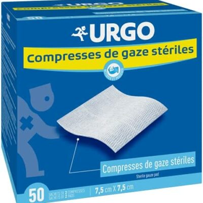 Urgo - Gaz Stérile Compression - Absorption - 50 Sachets de 2 Boîtes Compression - 7,5cm x 7,5cm