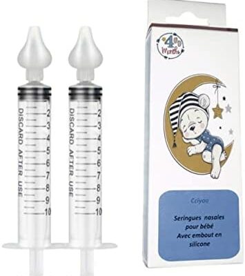 Lot de 2 seringues nasales + embout buccal en silicone réutilisable – Manuel Baby Fly BPA efficace et facile à pratiquer – Nettoie la solution saline dans les narines assure l'hygiène nasale pour les bébés de tout âge.