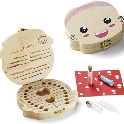 Boîte à dents LA PUERTA MÁGICA [ Version ITALIENNE ] Cadeau Anniversaire Garçon Fille Coffret Souvenir Naissance + 5 Accessoires Cadeau Maman