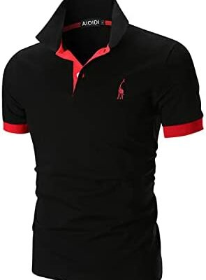 AIIODI Polo en coton à manches courtes pour homme T-shirt de rugby brodé girafe