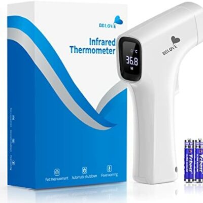 Thermomètre frontal infrarouge, thermomètre infrarouge adulte IDOIT, thermomètre sans contact avec alarme de fièvre, fonction mémoire, écran LCD (32 données)