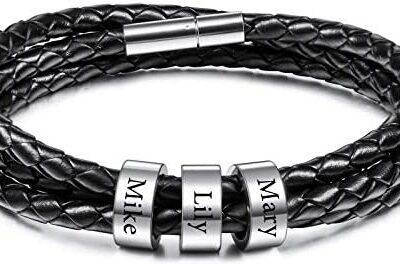 VIBOOS Bracelet Personnalisé Gravure Personnalisée 2-6 Hommes Femmes Garçons Cuir Acier Inoxydable Perles Poignets Tissés Meilleur Ami Cadeaux