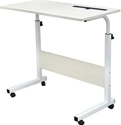 Sogesfurniture Table roulante pour ordinateur portable à hauteur réglable, table basse amovible 80 x 40 cm avec roulettes et fentes pour étagères, érable blanc 05#3-80MP-BH