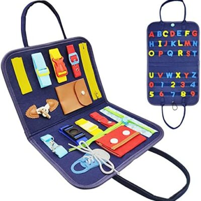 Busy Board Montessori Board, Jouets éducatifs pour Enfants Montessori Board Cadeaux de Noël, Apprentissage Boucle Fermeture Éclair Lacets et Cravates pour Garçons Filles Bébé 1 2 3 4 Ans (Bleu)