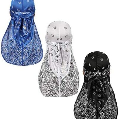 Soie Collocation Turban Hommes et Femmes Longue Queue Large Sangle 360 ​​Vagues