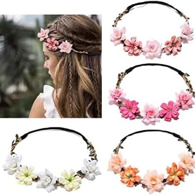 Bandeau de fleurs, 4 pièces bandeau de ruban élastique bandeau guirlande bandeau de fleurs pour mariage fête de vacances