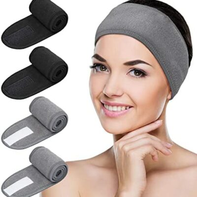 MELLIEX 4-Pack Réutilisable Hairband Bandeau de Maquillage Réglable Sangle de Serviette Élastique Dames Spa Facial